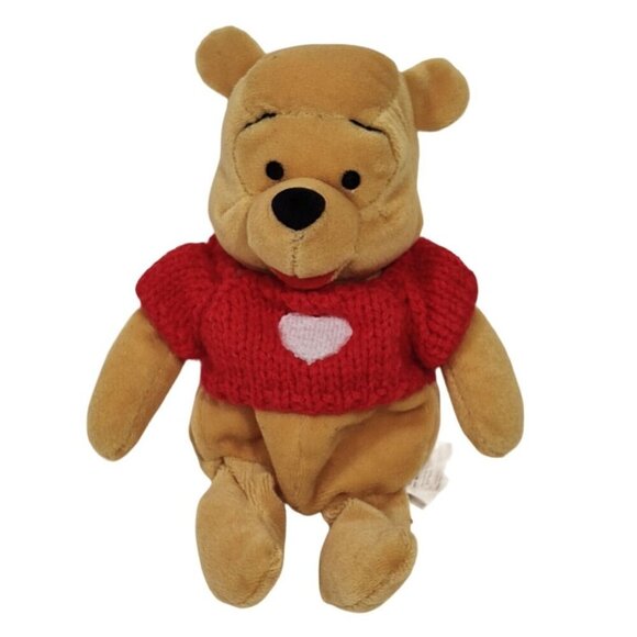 Disney Winnie The Pooh Plush Toy Red Sweater Valentines Day Stuffed Animal 7 in - Picture 1 of 8
